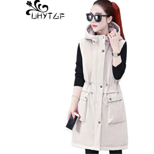 UHYTGF Womens Autumn Winter Vest Jacket Down jacket Casual Warm Parker Coat Pure color wild Hooded Plus size Vest Waistcoat 1066