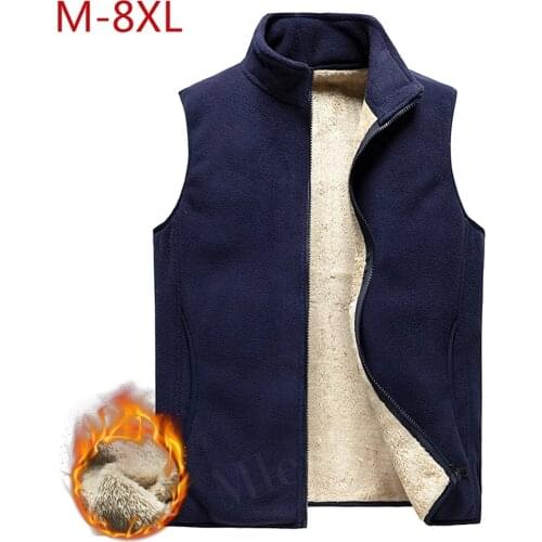 Winter Men Fleece Vest Large Size M-8XL Sleeveless Jacket Autumn Casual Simple Solid Thick Warm Waistcoat Multi Pocket Men Coats