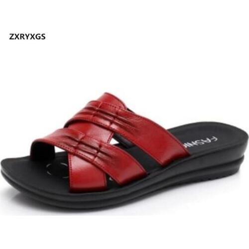 ZXRYXGS Brand Sandals Women Slippers 2020 New Summer Soft Comfort Genuine Leather Shoes Woman Non-Slip Flat Shoes Women Sandals