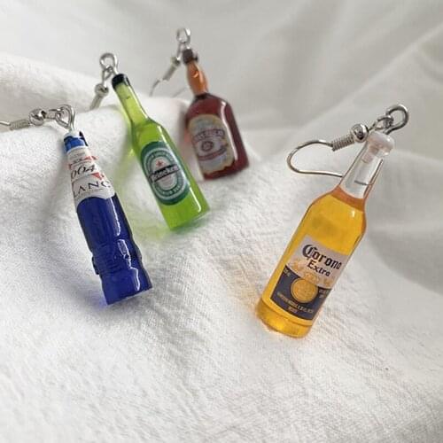 1Pair New Funny Beer Bottle Cup Resin Earrings Womens Fashion Creative Drink Jewelry Personality Birthday Gifts for Friend