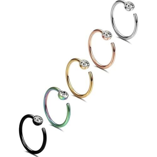 1Pcs Fashion New C-shaped Stainless Steel Rhinestone Nose Ring Personalized Human Body Piercing Fake Nose Nail Jewelry