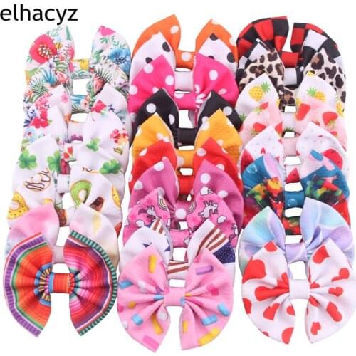 10pcs/lot New 4" Spring Summer Printed Waffle Fabric Hair Bow With/Without Clip Floral Bow Haipins Girls DIY Hair Accessories