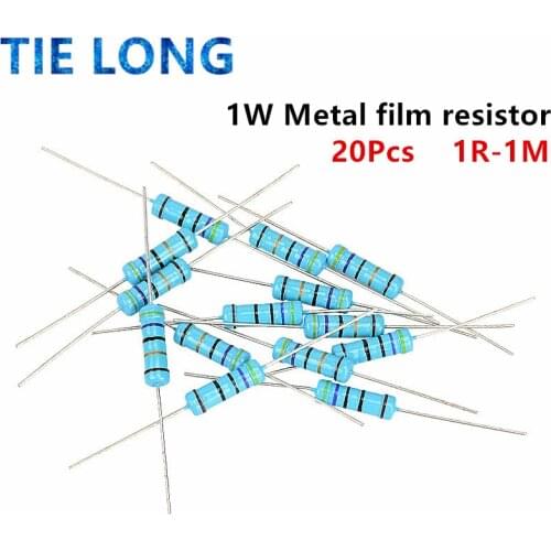 20pcs 1W Metal film resistor 1% 1R ~ 1M 2R 10R 22R 47R 100R 330R 1K 4.7K 10K 22K 47K 100K 330K 470K 1 2 10 22 47 100 330 ohm