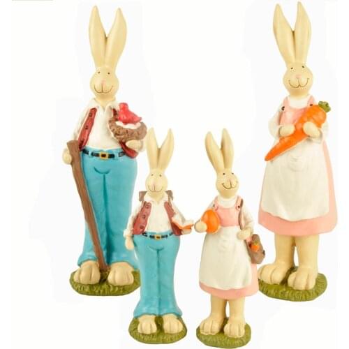 23CM/15.5 CM Tall Resin Figurine Easter Bunny With Eggs Statue Garden Rabbit Sets Easter Decoration For Home Easter Gifts