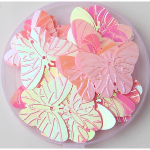 260pcs Large Butterfly Sequins 22*30mm PVC Flat Paillette Decoration With 2 Holes Sewing,Women/Kids Garment Pink AB