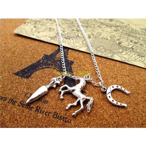 3pcs/lot Fashion cowboy necklace Antique silver horse,carrot,horseshoe Charm Pendant necklace
