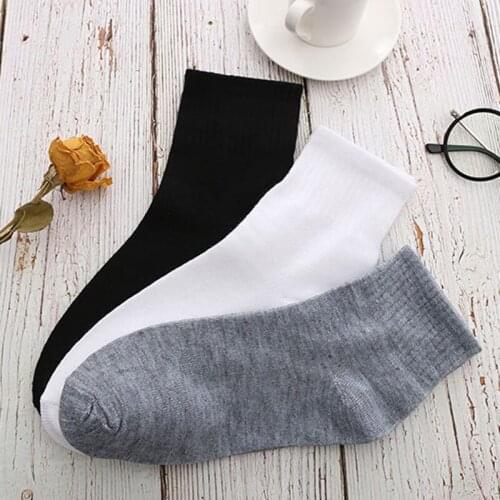5Pairs/Lot White Unisex Socks Breathable Solid Black Woman Male Middle Socks Comfortable Cotton Sox Ankle Gray Couple Calcetines