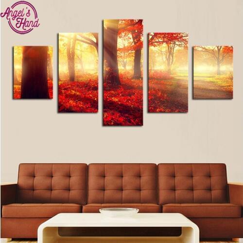 5D DIY square Diamond Embroidery Autumn forest 5pcs Multi-picture Combination Diamond Painting Cross Stitch Rhinestone Decor