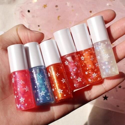 6 Colors Glitter Jelly Lip Gloss Shimmer Liquid Lipstick Non Stick Lip Tint Waterproof Female Makeup Long Lasting Cosmetics