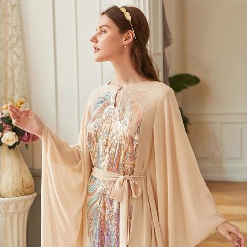 KJ Kaftan Sequin Abaya Robe Arabe Femme Marocaine Dubai Dress Muslim Garments Islamic Clothes Pakistani Salwar Kameez Jalabiya