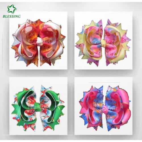 Free Shippin Hand 20pcs 4.5"Customize 7/8 printing and gold side grosgrain ribbon Hair Accessories 4.5" A- Princess Cinderella