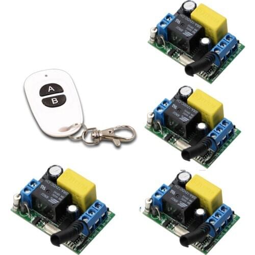 Goog Quality AC 220V 1CH RF Wireless Remote Switch 4pcs New Receiver Board & 1pcs Waterproof Transmitter With 2 buttons