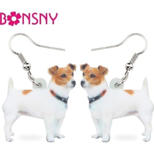 Bonsny Statement Acrylic Jack Russell Dog Earrings Drop Big Long Dangle Animal Jewelry For Girls Women Charms Cheap Accessories
