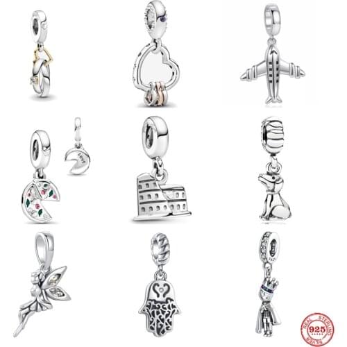 New European Airplane Pizza Angel Hand Bead Fit Original Pandora Charms Sterling Silver 925 Bracelets DIY Jewelry For Women Gift