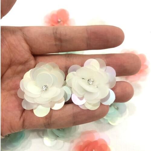 AB Color Sequins Beaded Flower Sew On Patches for Clothing Beading Applique for Earring DIY Craft