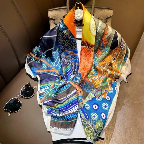 Elegant Silk Hijab Scarf For Women Square Shawls Fashion Print Kerchief Satin Head Scarfs Female 90*90cm Neck Scaves For Ladies