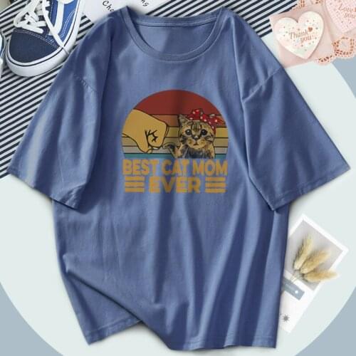 Elegant Beat Cat Mom Ever Women T-shirts Print Fashion Loose Tshirts Vintage Outdoor Funny Tops Tees Breathable Ladies Camiaetas