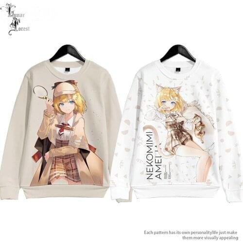 VTuber Watson Amelia 3D Printing T-shirt Fashion Round Neck Long Sleeve Popular Japan Harajuku Streetwear Plus Size