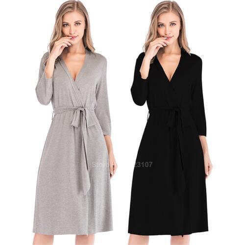 Bridesmaid Kimono Robes Modal Breathable Gown for Women Loose Style V-neck Lounge Three Quarter Sleeve Sleepwear Bathing Robe