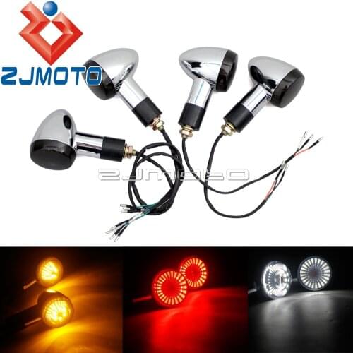 Chrome Motorcycle LED 3 in 1 Bullet Rear Turn Signals Day Light Blinkers 2 in 1 Front Turn Signal Light Indicator Brake Light