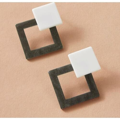 HuaTang Trendy Acrylic Acetate Stud Earrings for Women Fashion Green Geometric Square Earrings Female 2020 ZA Jewelry Brincos