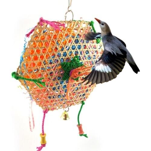Interactive Toys Bird Chewing Hanging Toys Bamboo Woven Cage Parrot Accessories Shredder Bamboo Foraging Swing Toy For Parrot