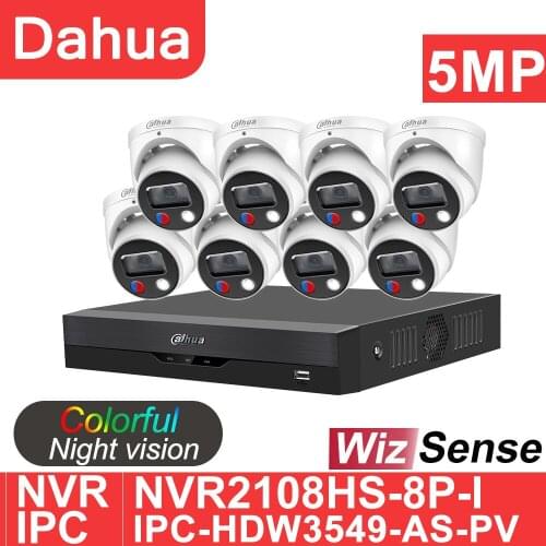Dahua 5MP IP Camera 4K NVR Security Kit Wizsense IPC-HDW3549H-AS-PV NVR2108HS-8P-I H265 CCTV Video Recorder Surveillance System