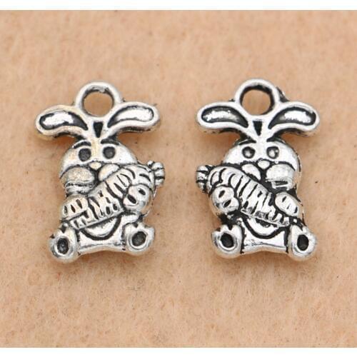 KJjewel Antique Silver Plated Rabbit Charm Pendant fit Bracelet Necklace Jewelry DIY Making Accessories 14x10mm