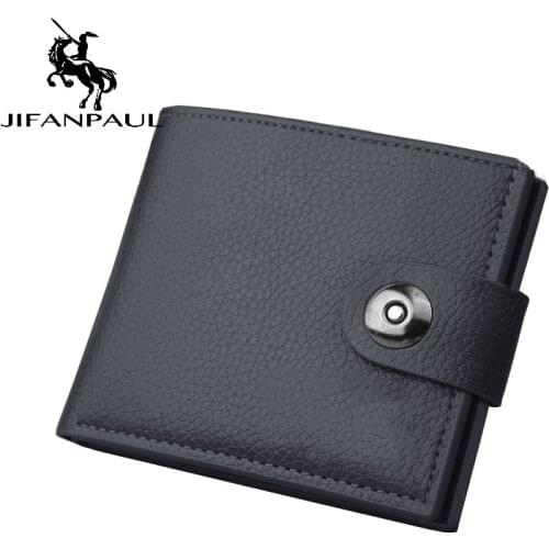 JIFANPAUL New small wallet snap fashion mens wallet leather mens short wallet card holder solid color leather wallet
