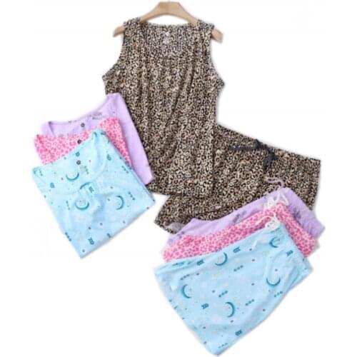 2021 Summer Plus size Female Casual Pajama sets Ladies Cotton Sleepwear suit Women Round Collar Sleeveless Vest shirt & Shorts