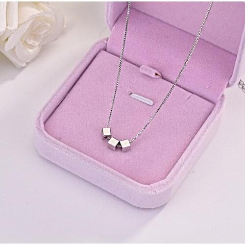 Fashion Punk Jewelry S925 Silvery Square Pendant Clavicle Chain Elegant Charm Sliding Necklace For Women Wedding Birthday Gifts