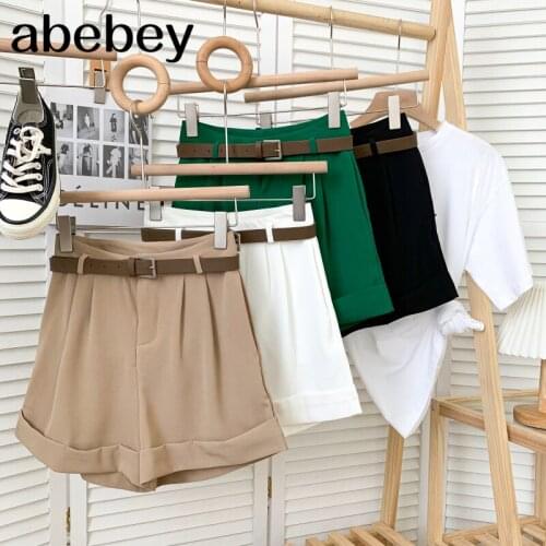 Fashion versatile solid color Shorts high waist pleated casual wide leg Shorts A-line curled Shorts 2021 New Summer
