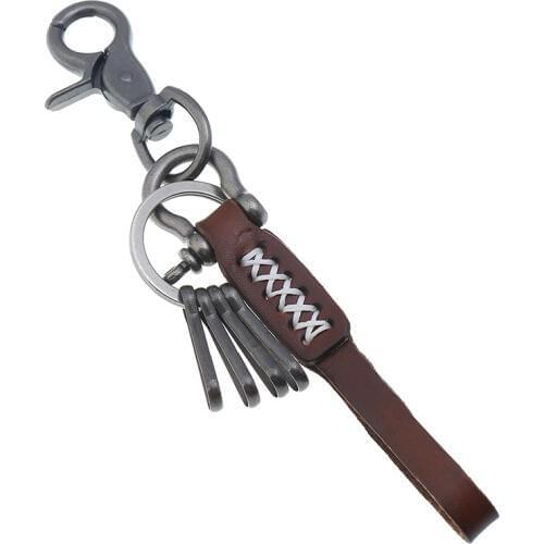 Punk Fashion Men Cowhide Leather Car Key Chain Simple Alloy Long Charm Keyring Keychain Women Bag Holder Keyfob Vintage Jewelry