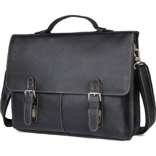 Mens Genuine Leather Briefcase 15.6 inch Laptop Handbag Messenger Bags Male Real Leather Bag Business Portfolio for Document A4