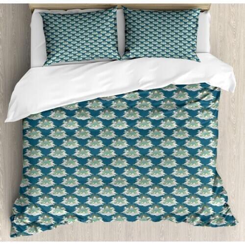 Clouds Duvet Cover Set Surreal Interpretation of Mountains Spirals 3 Piece Bedding Set Sea Blue Seafoam