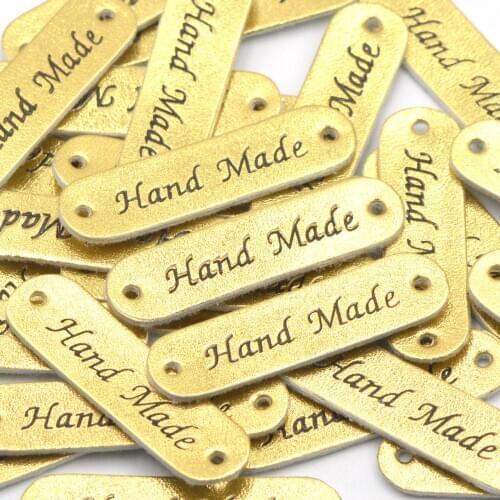 KALASO Wholesale 30pcs Gold Color Handmade Labels Tags Clothes Garment PU Leather Jeans Bags DIY Craft Knitting Sewing Supplies