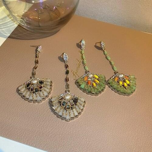 Origin Summer Hyperbole Irregular Fan-shaped Dangle Earring for Women Ladies 2 Designs Shiny Rhinestones Earrings Accessories