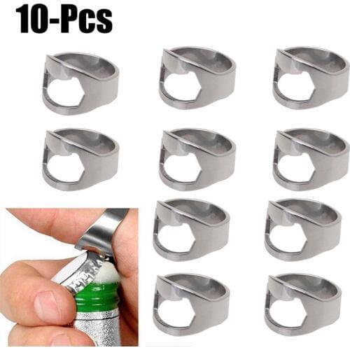 Beer Openers 10pcs Silver Color Ring Bottle Opener Metal Finger Ring Beer Kitchen Twist Tool High Quality Stainless Steel Tools