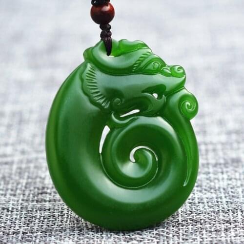 Natural Green Hand Carved Double-sided Hollow Dragon Jade Pendant Fashion Jewelry Mens and Womens Zodiac Dragon Necklace
