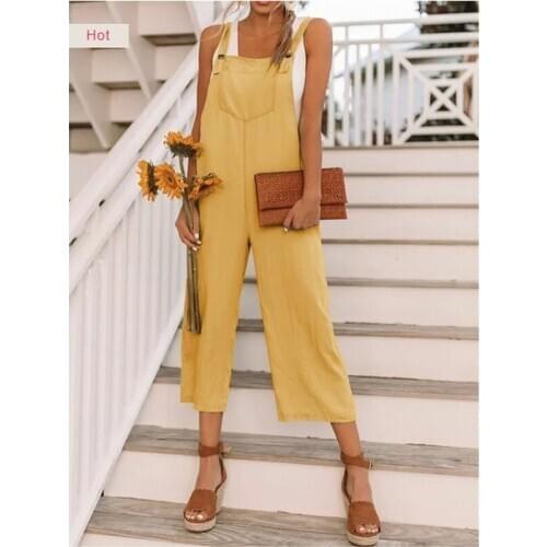 Popular Fashion Womens Wear Loose Plus Size Sexy Overalls Jumpsuits Yellow Red Black Green Pants Rompers