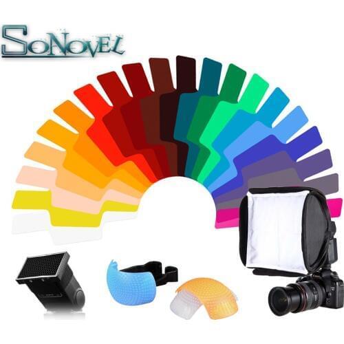 23cmx23cm Portable Flash Softbox Diffuser/ 20 Color Gels Filter Card/Pop-Up Flash Diffuser Cover/Honeycomb Grid for Camera Flash