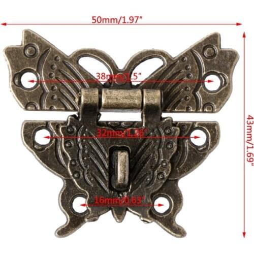 Retro Vintage Butterfly Latch Hasp Wooden Jewelry Box Case Lock Pad Chest Lock QXNB
