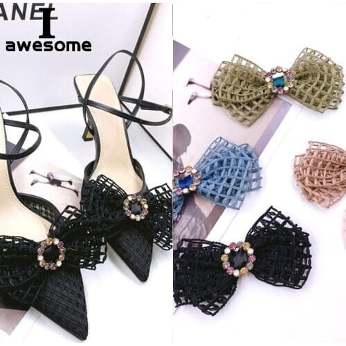 Network Handmade Rhinestone Bowtie Bridal Wedding Party Shoes Accessories For high Heels Flats Slipper Shoe Decorations flower