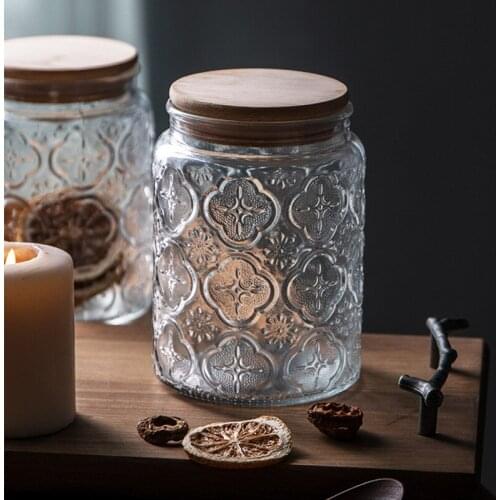 Old time Begonia flower embossed glass sealed can storage can food glass can home furnishings
