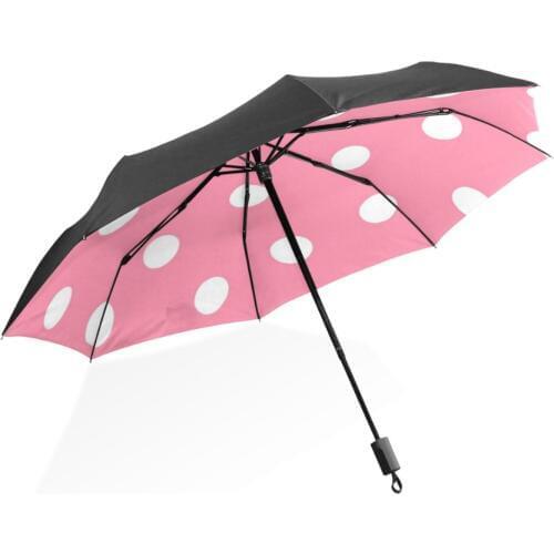 Three Folding Cute polka dot pink Pattern Women Umbrella Ultralight Compact Sun/Rain Umbrella UPF 50+ UV Protected Parasol