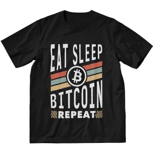 Vintage Funny Bitcoin Eat Sleep T-shirt Men Novelty T Shirt Short Sleeve Cotton Crypto Fans Tshirt Cool Tee Tops Gift