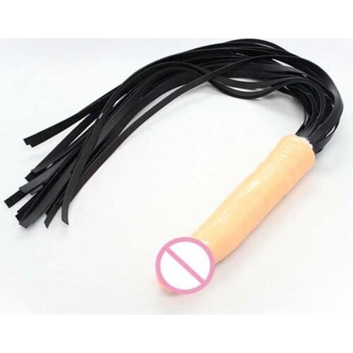 Adult Sex Toy Lesbian Silicone Flesh Toned Dildo Flogger Faux Leather Tassel Whip Bondage Whipping Fetish Femdom Sub Training