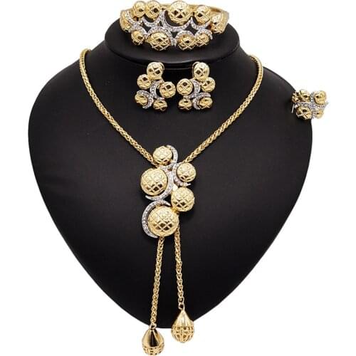 Yulaili Exquisite Crystal Necklace Earrings Bracelet Ring Luxury Nigerian Woman Wedding Fashion African Beads Jewelry Sets