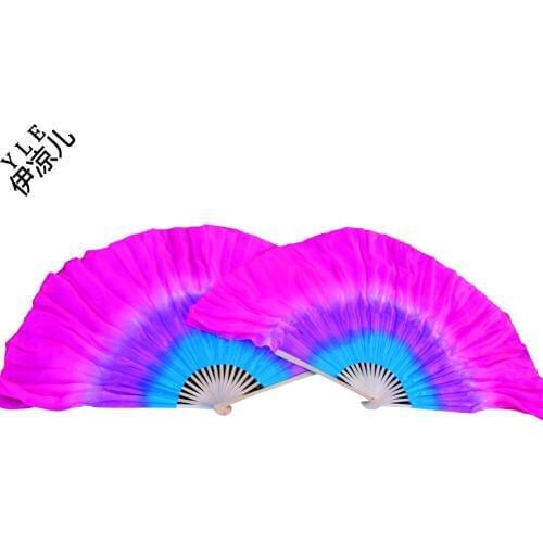 2017 women of high quality silk Chinese belly dance dance fan cheap hot yellow and Turquoise+Purple +Rose double short silk fan