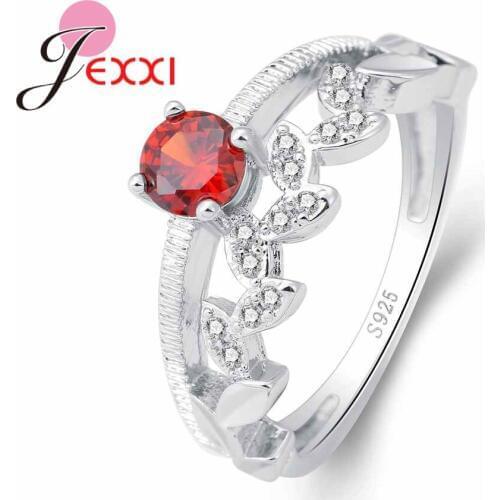 Petal Ornament With Red Cubic Zirconia 925 Sterling Silver Ring New Fashion Women Jewelry For Party Engagement Wholesale